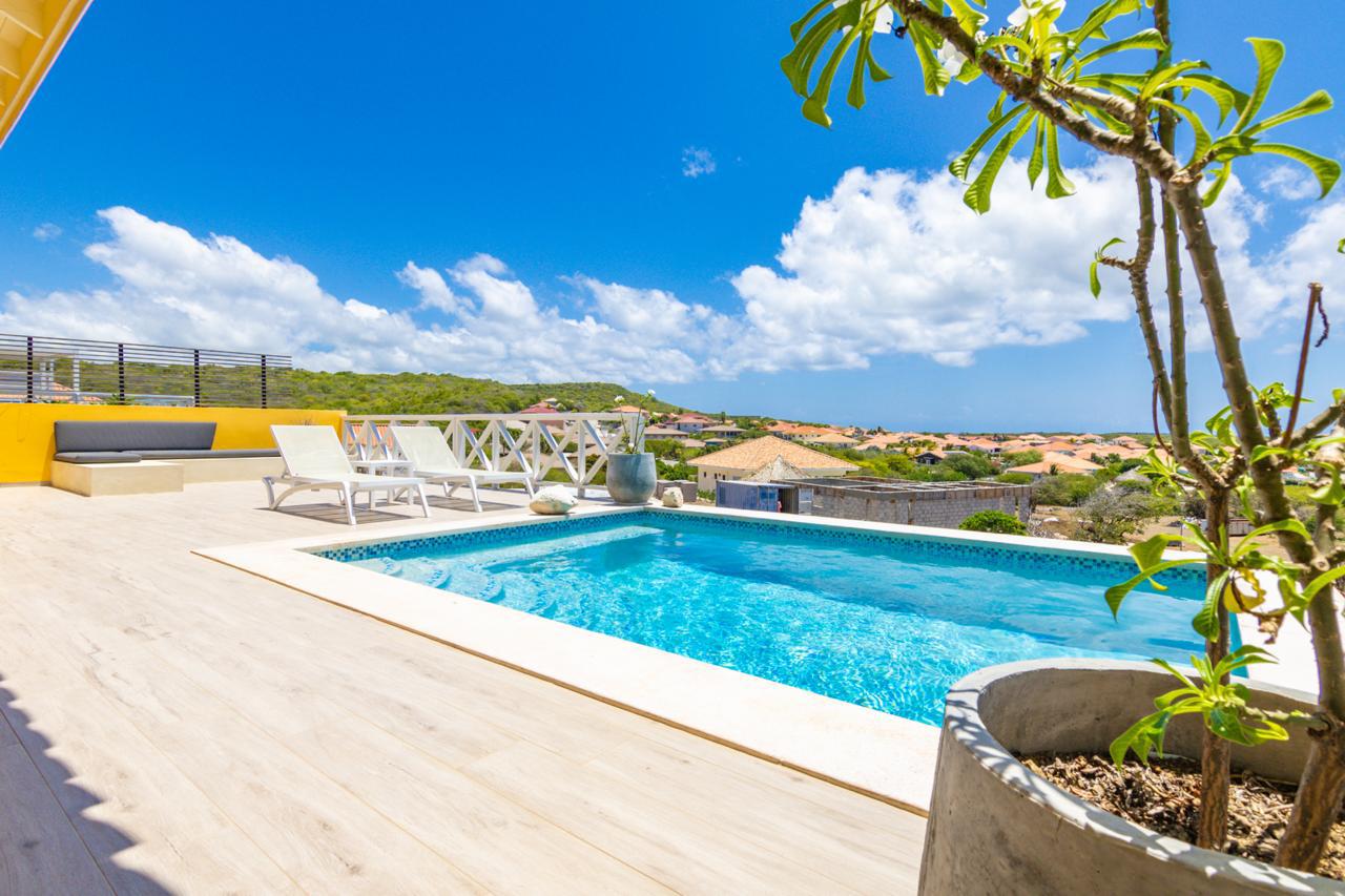 a pool on a deck